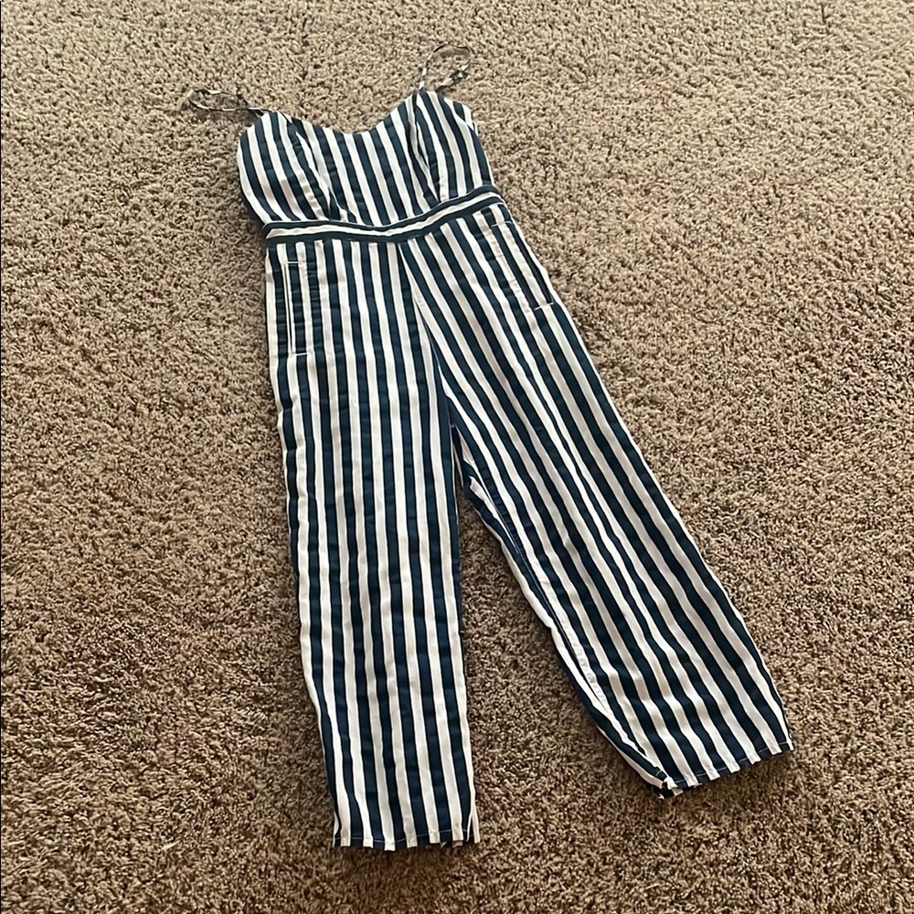 MOTHER Navy and White Striped Jumpsuit